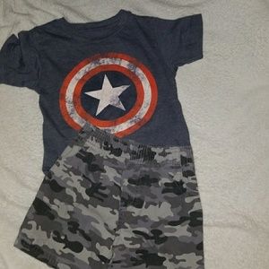 Capitain america tee and camo shorts